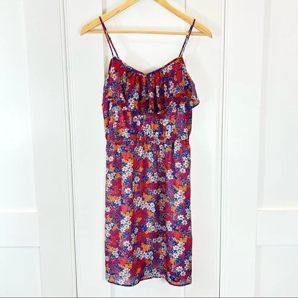 Shoshanna Silk Spaghetti Strap Ruffle Ditzy Floral Slip Dress Size 6